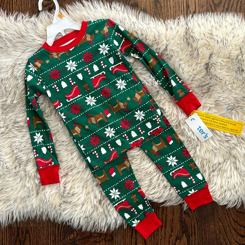 3T NWT Toddler Boy 2 Piece Set Christmas Green 100% Cotton Pajama Set